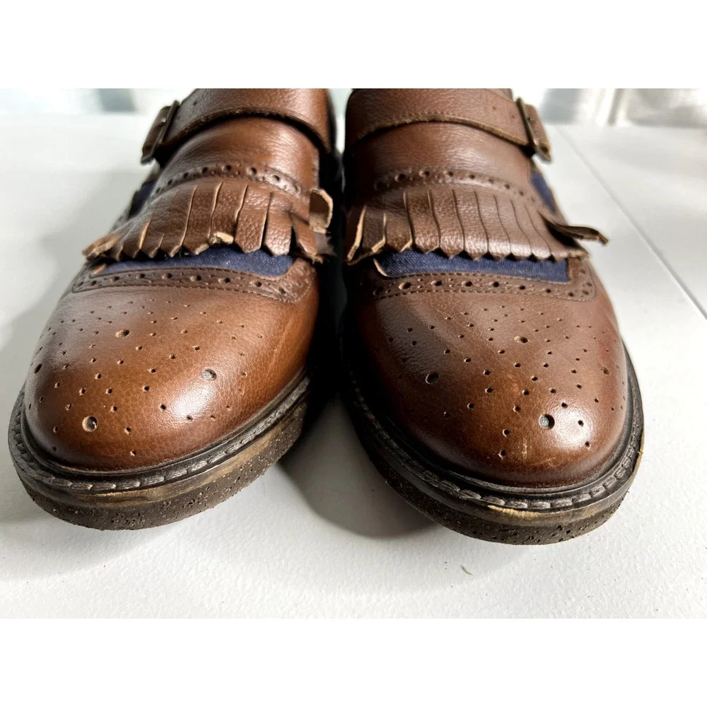 Massimo Dutti Shoes Mens 44 Brown Monk Strap Kiltie Wingtip Brogue Leather